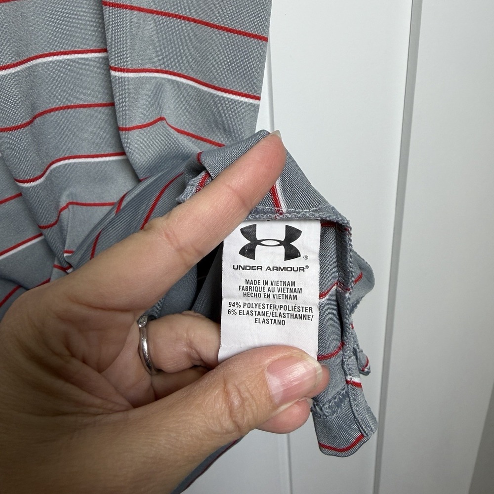 Under Armour Men's Loose Heat Gear golf polo shirt Large Activewear Gray Striped - Picture 4 of 10
